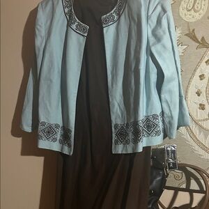 Jessica Howard Light Blue and Brown Maxi Dress